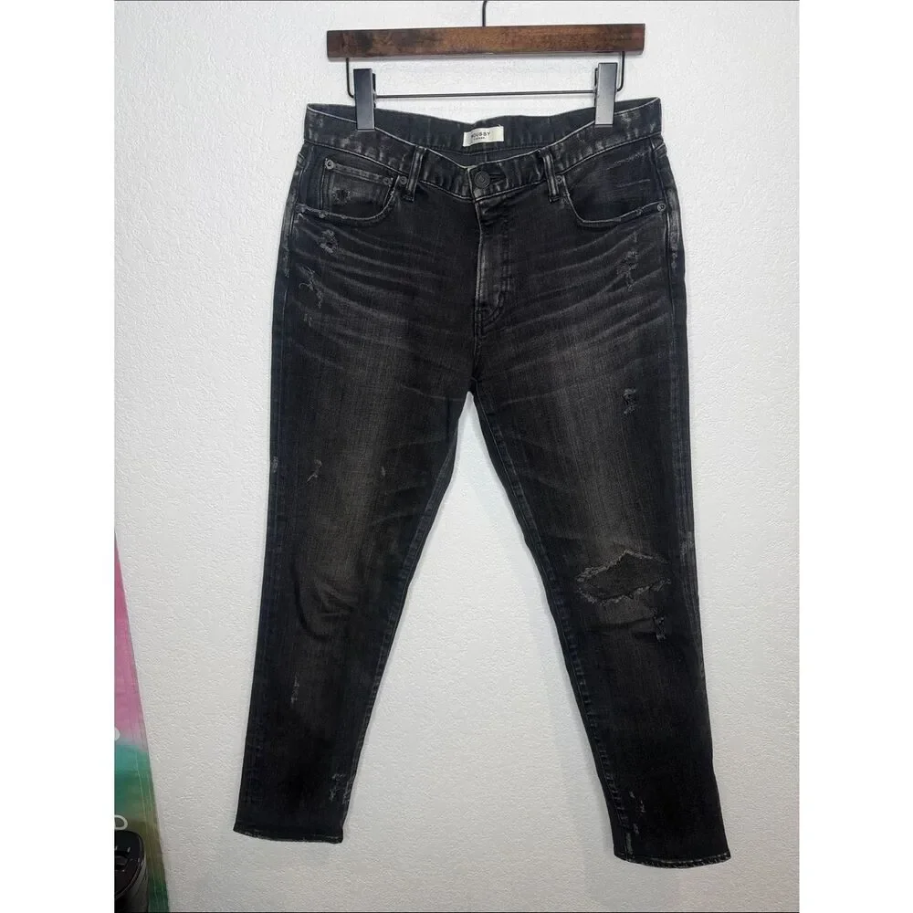 NEW MOUSSY Vintage Black Distressed HOWA Straight Jeans Sz 30